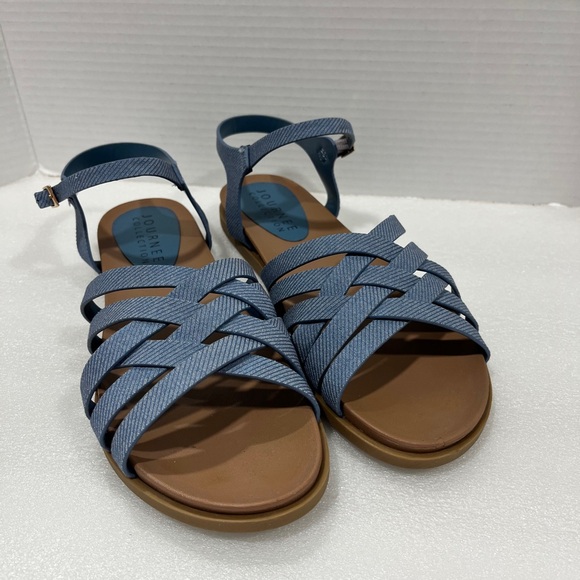 Journee Collection Shoes - Journee Collection Womens Kimmie Ankle Strap Flat Sandals. Size: 8.5 Color:Denim